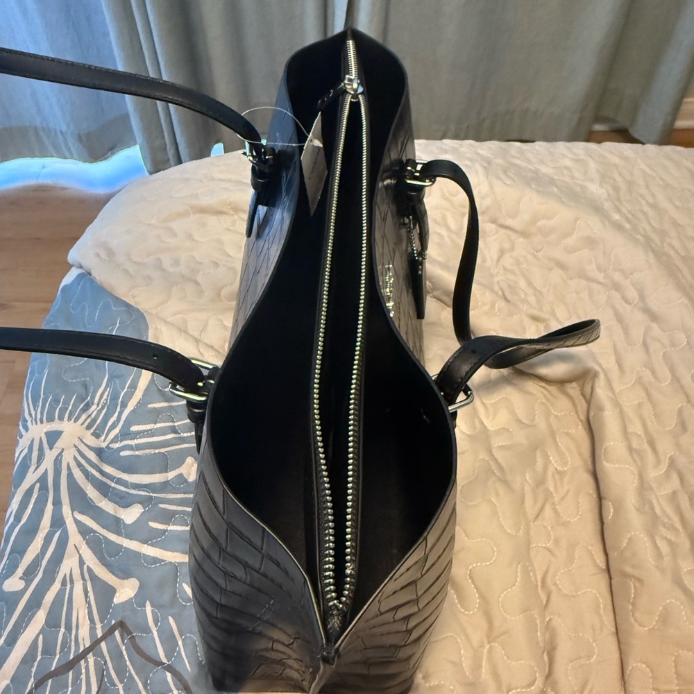Coach Black Croc-Embossed Tote Bag - Picture 7 of 11